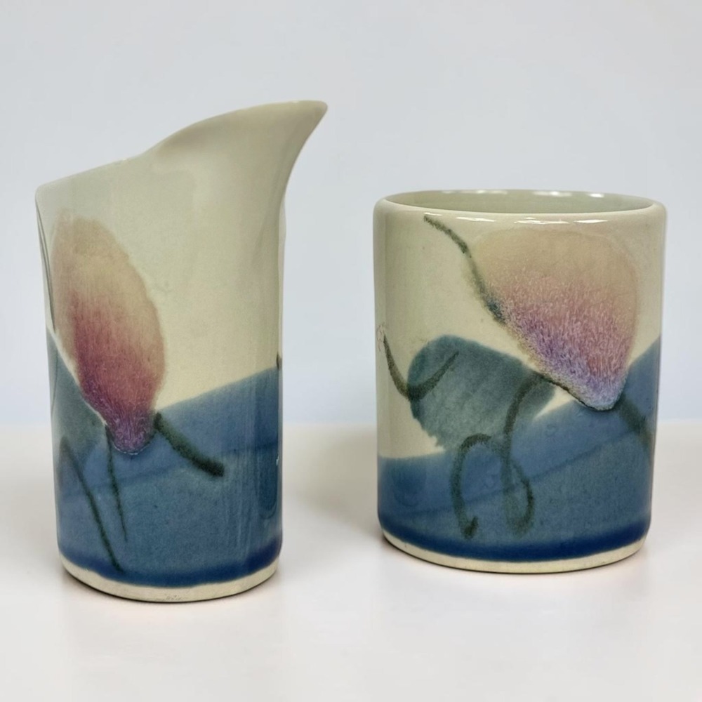Vintage Jerry Pollari Studio Pottery Creamer Sugar Set Signed Oregon Ceramic